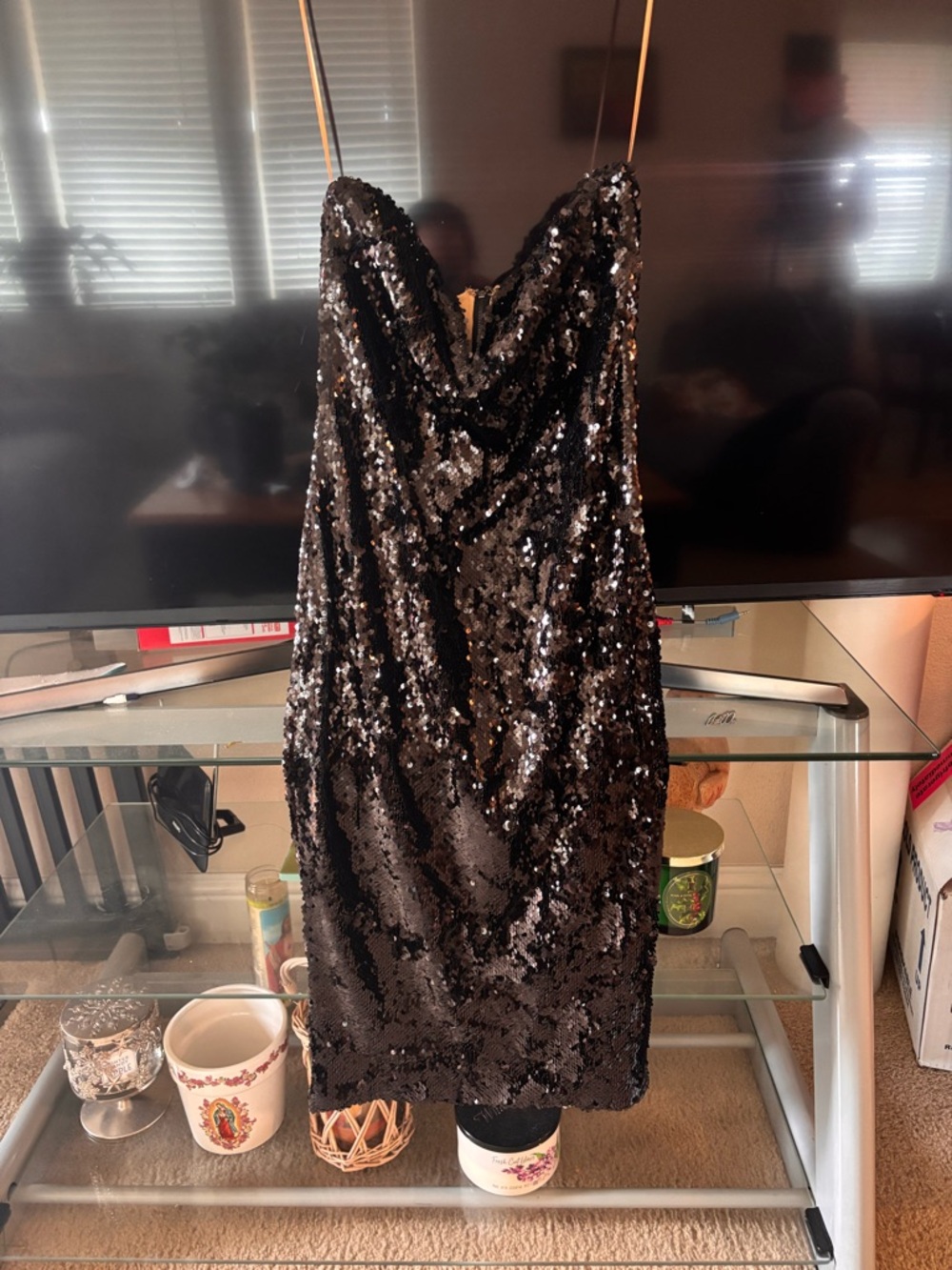 JLUXLABEL Black Sequin Strapless Cocktail Dress